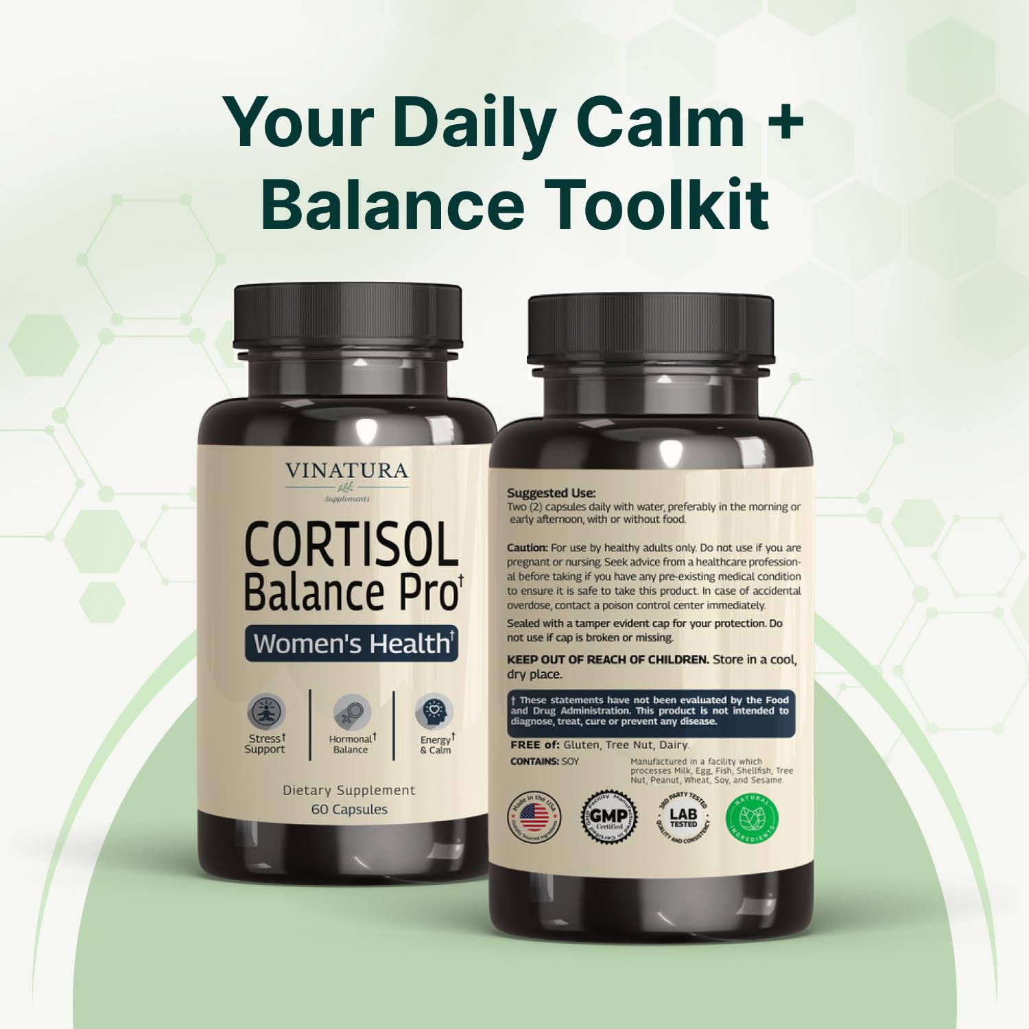 VINATURA Cortisol Supplements for Women - Cortisol Detox and Management - Adrenal Support, Stress Support, 60 Vegan Capsules - Maple Wellness Supplements