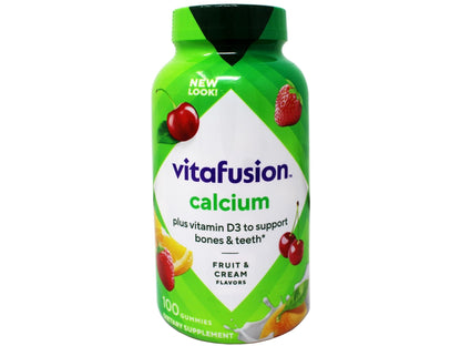VitaFusion Calcium 500 mg Dietary Supplement Gummies Natural Fruit and Cream Flavors - 100 ct, Pack of 2 - Maple Wellness Supplements