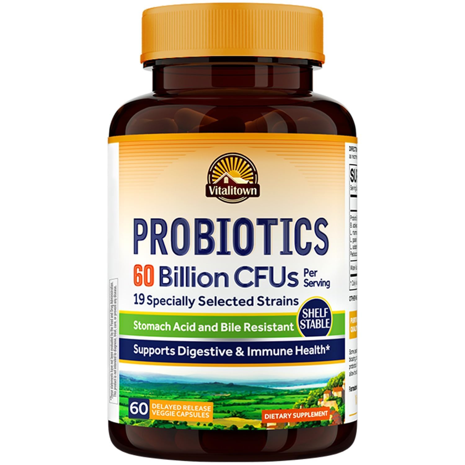 Vitalitown Probiotics + Prebiotics | 60 Billion CFUs 19 Strains | 60 Delayed Release Veg Caps | Shelf Stable, Prebiotics and Probiotics | Digestive Health - Maple Wellness Supplements