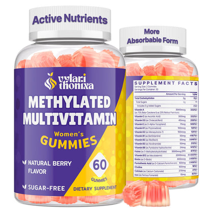Vylarithonixa Methylated Multivitamin Gummies for Women – MTHFR Supplement Contains Methylfolate, Methylated B12, TMG & Vitamins A C E K – Energy, Immune & Skin Support - Maple Wellness Supplements