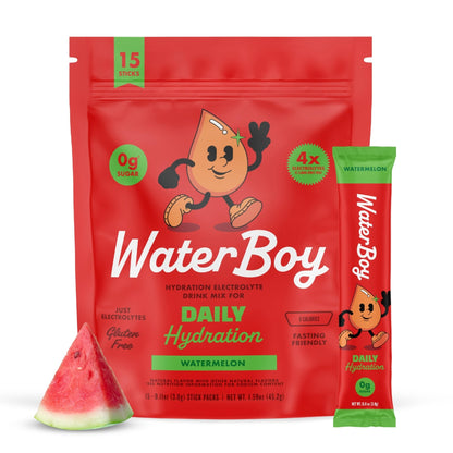Waterboy Daily Hydration | 1,570mg Electrolyte Powder Packets | No Sugar, All Natural, Gluten Free, Zero Calories | 15 Drink Stick Mixes (Watermelon) - Maple Wellness Supplements