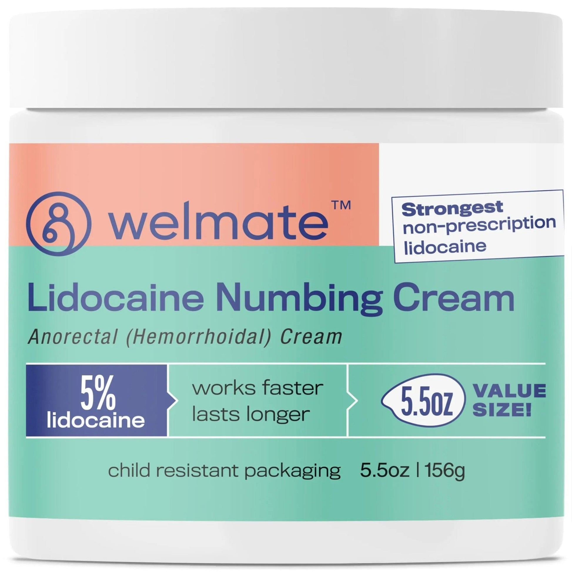 WELMATE 5% Lidocaine Hemorrhoid Relief Cream, Maximum Strength Anorectal Cream, 5.5 oz - Maple Wellness Supplements