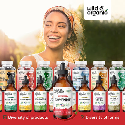 Wild & Organic Cayenne Pepper Tincture - Digestive Support with Capsaicin Extract - Cayenne Pepper Liquid Drops for Overall Well-Being - Unflavored, Vegan, Sugar & Alcohol-Free - 4 fl oz - Maple Wellness Supplements