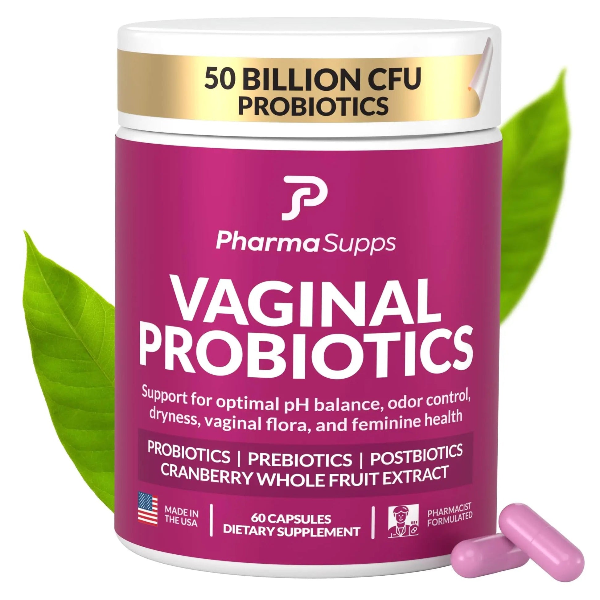 Women’s Probiotic for Vaginal Health | 50 Billion CFU with Probiotics, Prebiotic, Postbiotics & Cranberry for pH Balance, UTI Support, Yeast, Gut Health, Odor, Dryness & Feminine Comfort - Maple Wellness Supplements