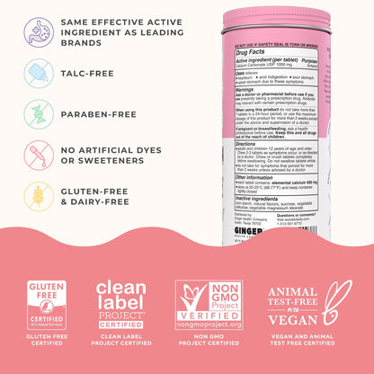 Wonderbelly Antacid, Effective Heartburn and Instant Acid Indigestion Relief, Extra Strength Chewable Tablets, 1000 mg Calcium Carbonate, No Talc or Dye, Strawberry Milkshake, 120 Count - Maple Wellness Supplements