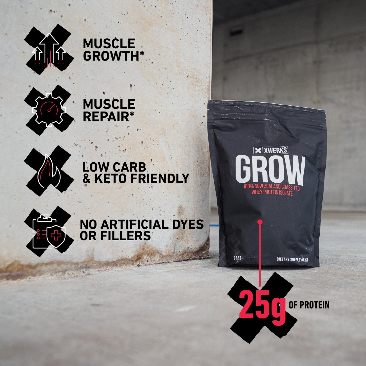 Xwerks Grow 100% New Zealand Grass-Fed Whey Protein - 25g of Pure Isolate Protein - Maple Wellness Supplements