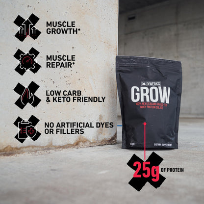 Xwerks Grow 100% New Zealand Grass-Fed Whey Protein - 25g of Pure Isolate Protein - Maple Wellness Supplements