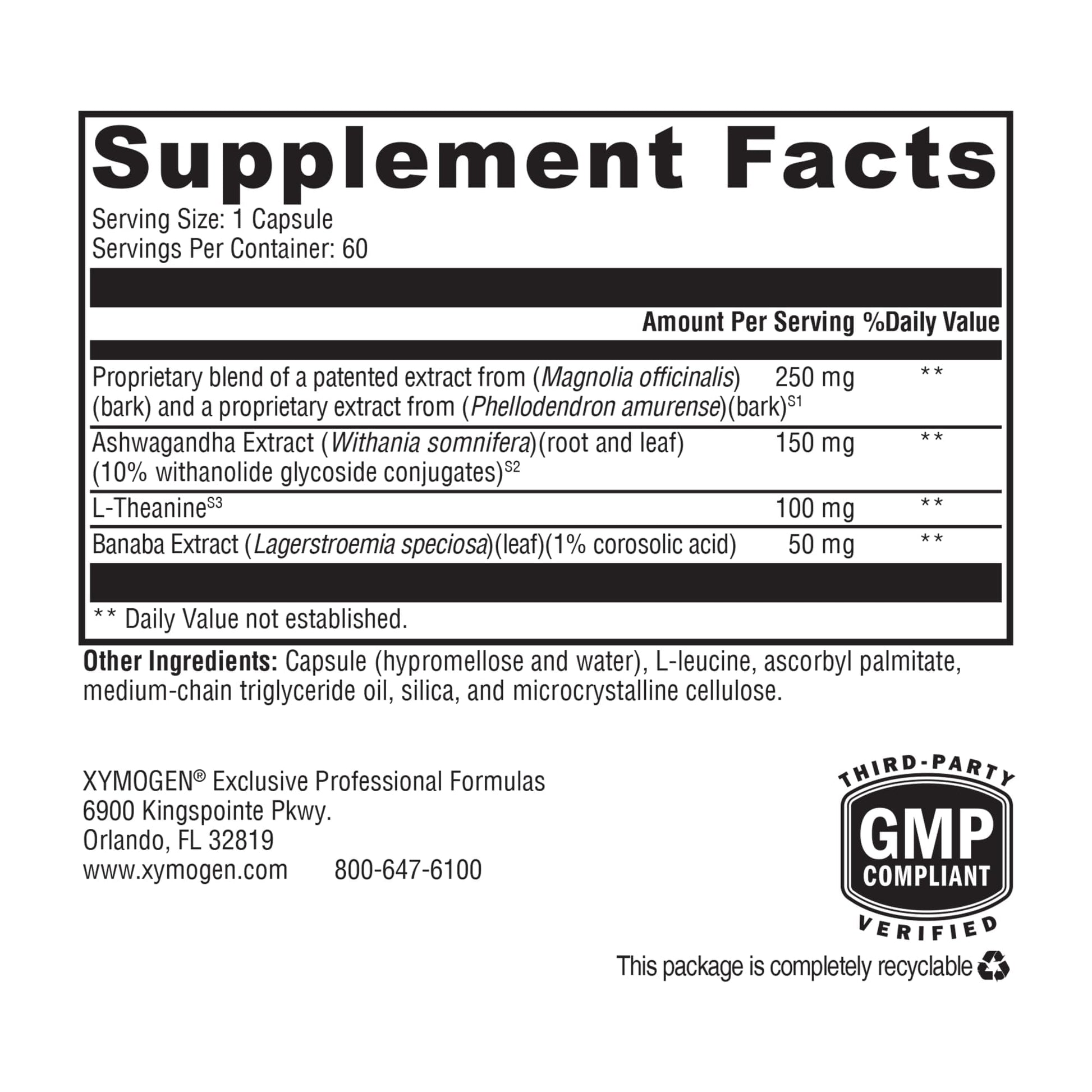 XYMOGEN Cortisolv Cortisol Supplement - Ashwagandha Supplement with L Theanine to Support Healthy Cortisol Levels, Energy, Relaxation and Mental Clarity (60 Capsules) - Maple Wellness Supplements