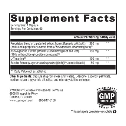 XYMOGEN Cortisolv Cortisol Supplement - Ashwagandha Supplement with L Theanine to Support Healthy Cortisol Levels, Energy, Relaxation and Mental Clarity (60 Capsules) - Maple Wellness Supplements