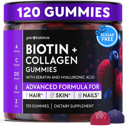 YOLOBALANCE Biotin Gummies 10000mcg for Hair Growth Support - Sugar Free Multi Collagen with Keratin, Silica & Hyaluronic Acid - Pectin Based, - Maple Wellness Supplements