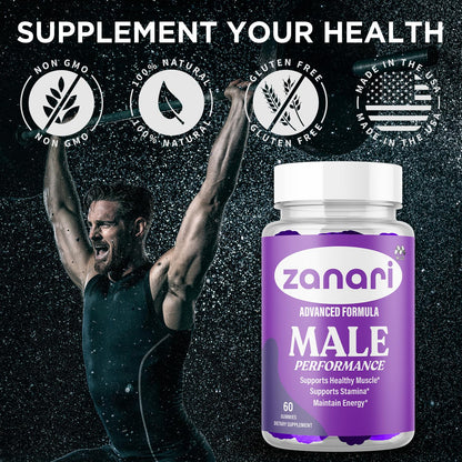 Zanari Gummies, Official Zanari Gummys for Men with All Natural Ingredients, Advanced Formula for Optimal Health & Total Wellness Support with Maximum Strength Active Lifestyle Vitamins (60 Gummies) - Maple Wellness Supplements
