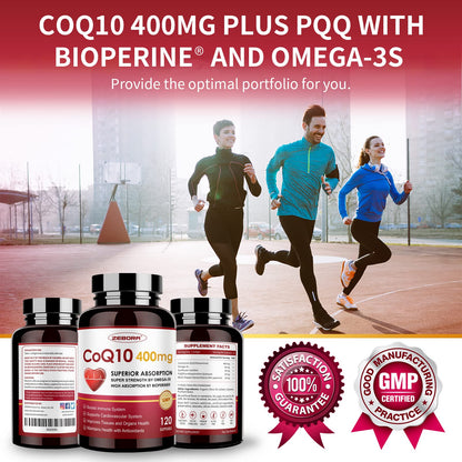 ZEBORA CoQ10-400mg-Softgels with PQQ, BioPerine & Omega-3, Coenzyme Q10(Ubiquinone) Supplement for High-Absorption, Powerful-Antioxidant - Maple Wellness Supplements