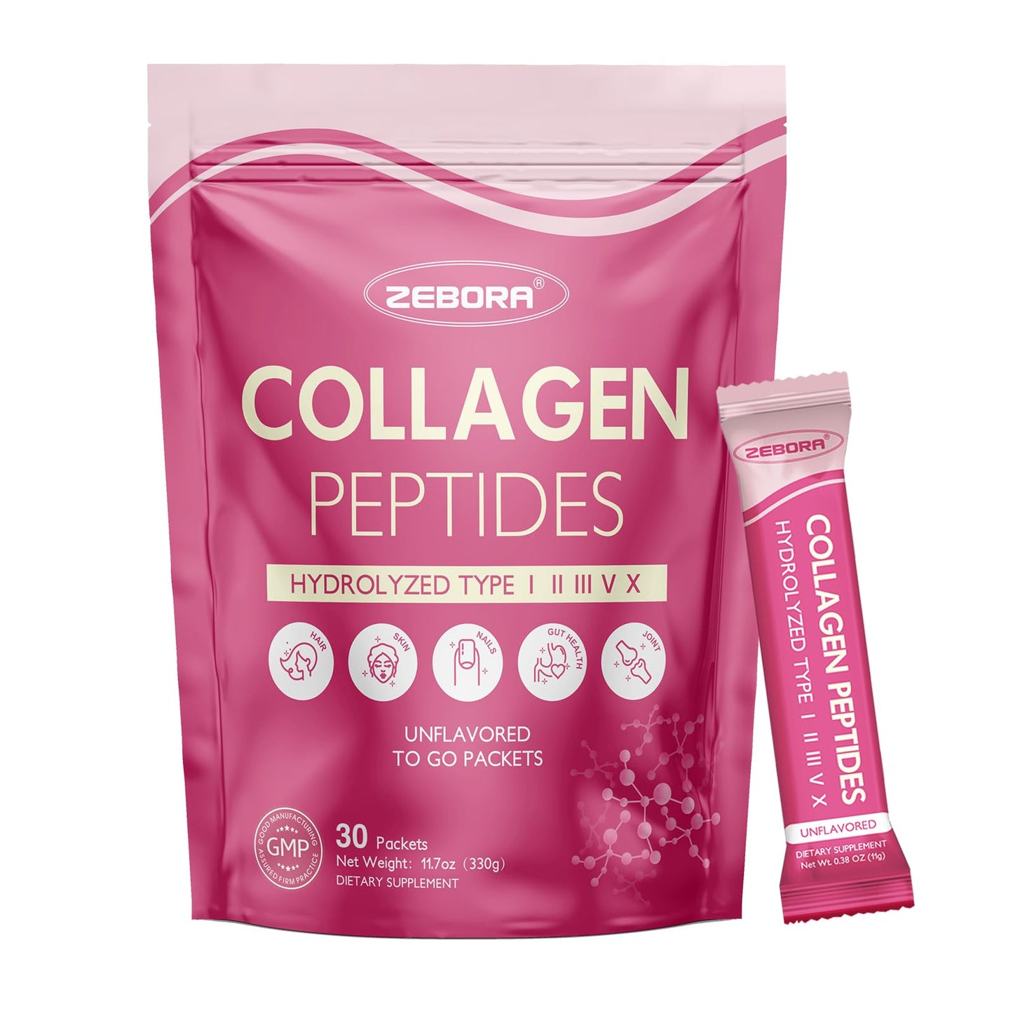 ZEBORA Multi Collagen Peptides Powder Packets with Hyaluronic Acid, Biotin, MCT - Hydrolyzed Collagen with 5 Billion Probiotics - Maple Wellness Supplements