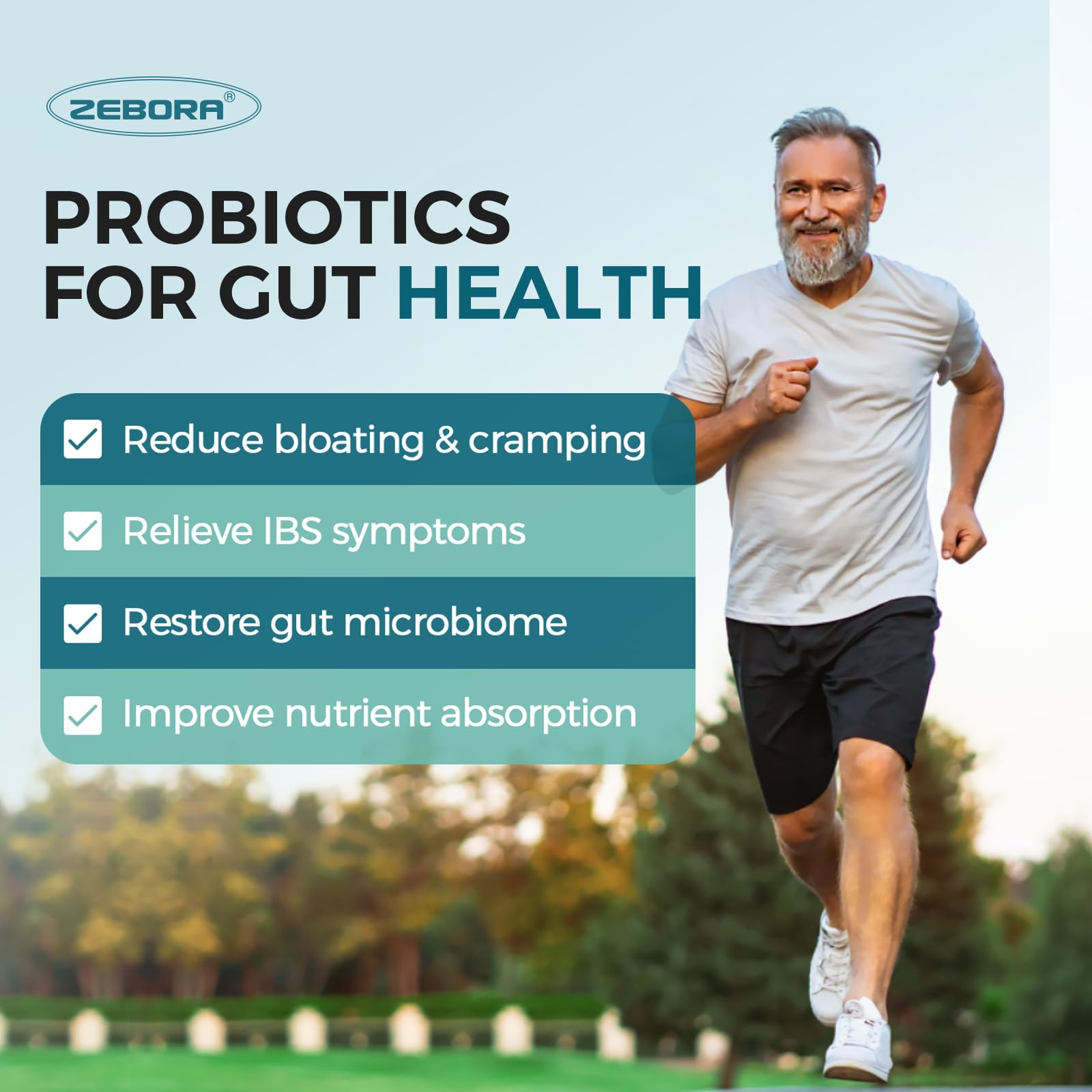 ZEBORA Probiotics for Men and Prebiotics for Digestive Health, 90 Tablets, 60 Billion CFUs for Immune and Gut Health, 10 Strains, Hypoallergenic Probiotics, - Maple Wellness Supplements