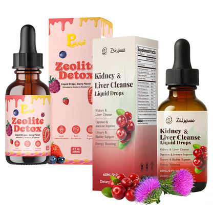 Zeolite Detox Drops for Kids & Kidney Cleanse Drops for Adults - Liquid Supplement Duo with Vitamins C B12 D3, Cranberry, Chanca Piedra, Milk Thistle & Herbal Blend - Mixed Berry & Cranberry Flavor, 6 - Maple Wellness Supplements
