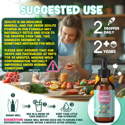 Zeolite Detox for Kids and Adults, 200mg Zeolite Liquid Drops with 1000mcg Vitamin B12, Organic Chlorella, 10 billion CFU & Prebiotics for Gut Support & Speech, Immune, Bone, Energy*, Strawberry, 60ML - Maple Wellness Supplements