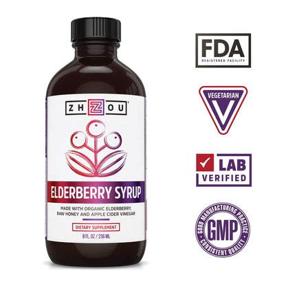 Zhou Nutrition Elderberry Syrup, Immune System Booster with Organic Elderberry Syrup - Maple Wellness Supplements