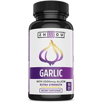 Zhou Nutrition Garlic Supplement With Allicin, Extra Strength 5000mcg Allicin Per Serving - Maple Wellness Supplements