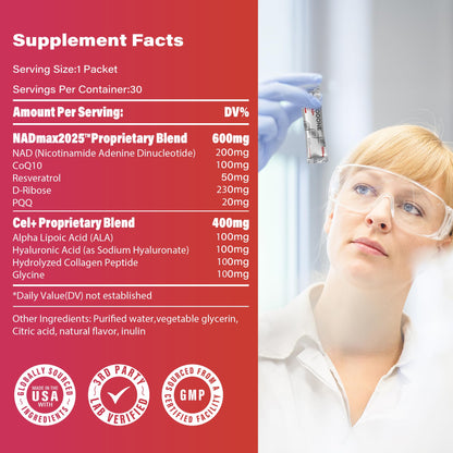 zooone NAD+ 1000mg Liquid Packets Supplement - Premium Nicotinamide Riboside & Resveratrol for Cellular Energy - Maple Wellness Supplements