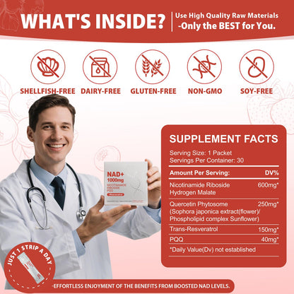 ZOROAHER 1000mg High-Potency NAD+ Liquid Supplement, Nicotinamide Riboside & Resveratrol with PQQ, Boosts Cellular Energy, Focus & Healthy Aging - 1 Pc - Maple Wellness Supplements